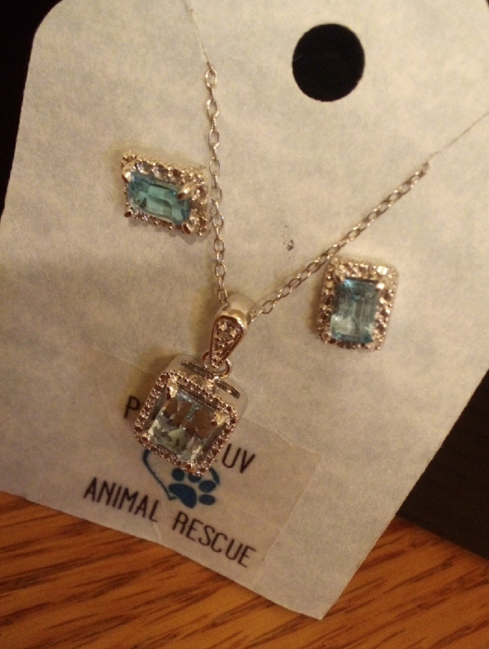 Blue Cubic Pendant and Stud Earring Set - Picture 2 of 5